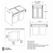Pull-Out Kitchen Bin – 500mm Cabinet (74L)