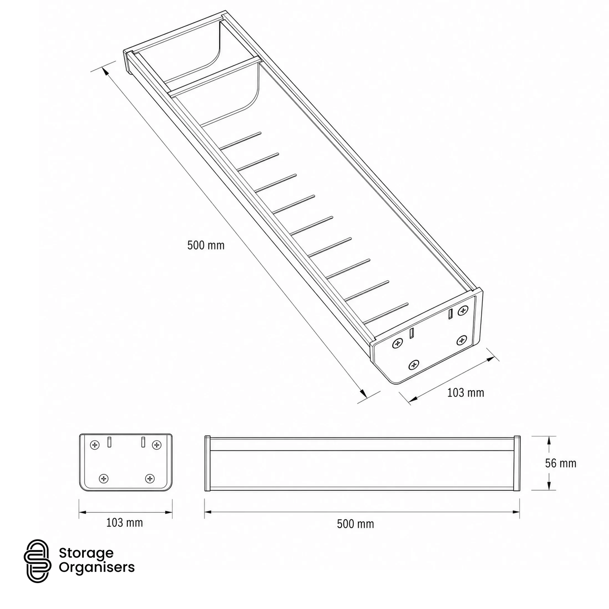 Stainless Steel Cutlery Organiser – Single Compartment Tray