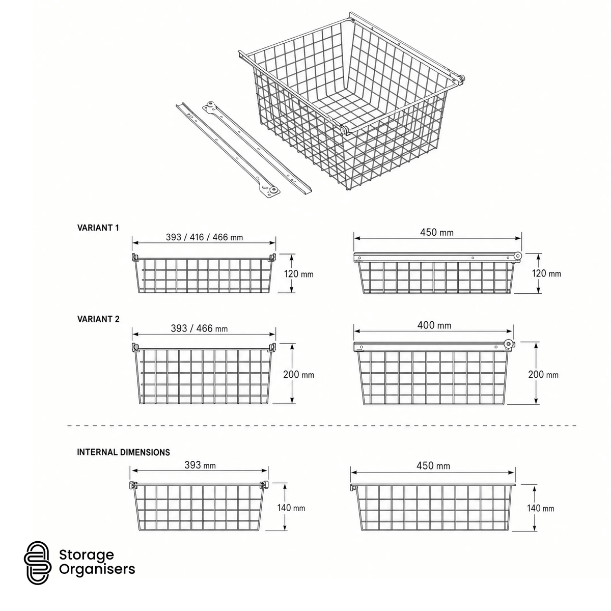 Wire Storage Basket with Slides - White