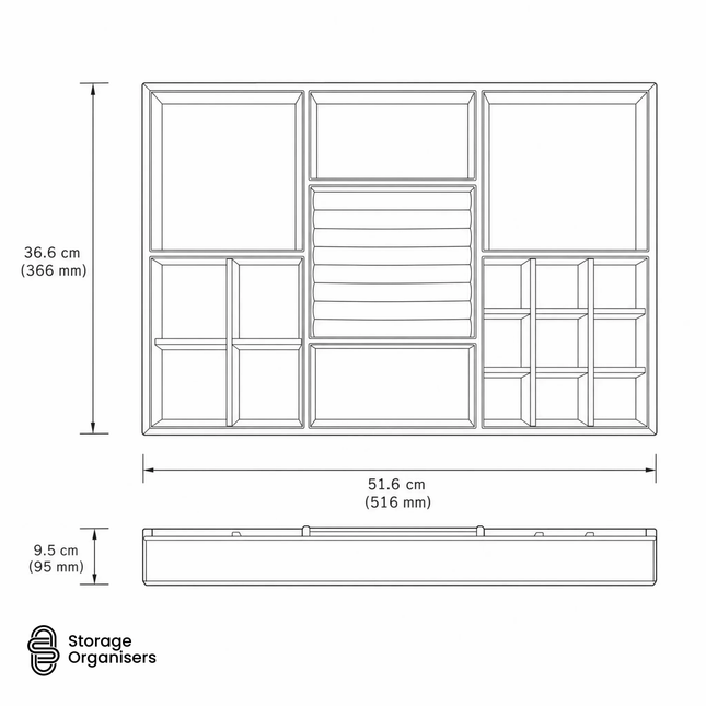 Grey Felt Jewellery & Accessory Tray 516x366x95mm
