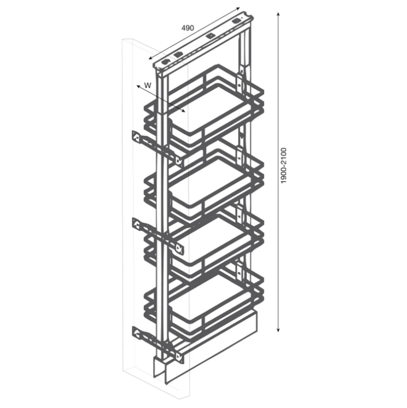 Tall pull out pantry storage unit with smooth-glide shelves, ideal for kitchen organisation in 300mm and 400mm cabinets.