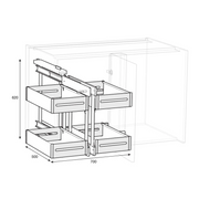 Complete Pull-Out Corner Unit – Fits 900mm+ Cabinets, ideal for kitchen organisation with accessible drawer organisers.