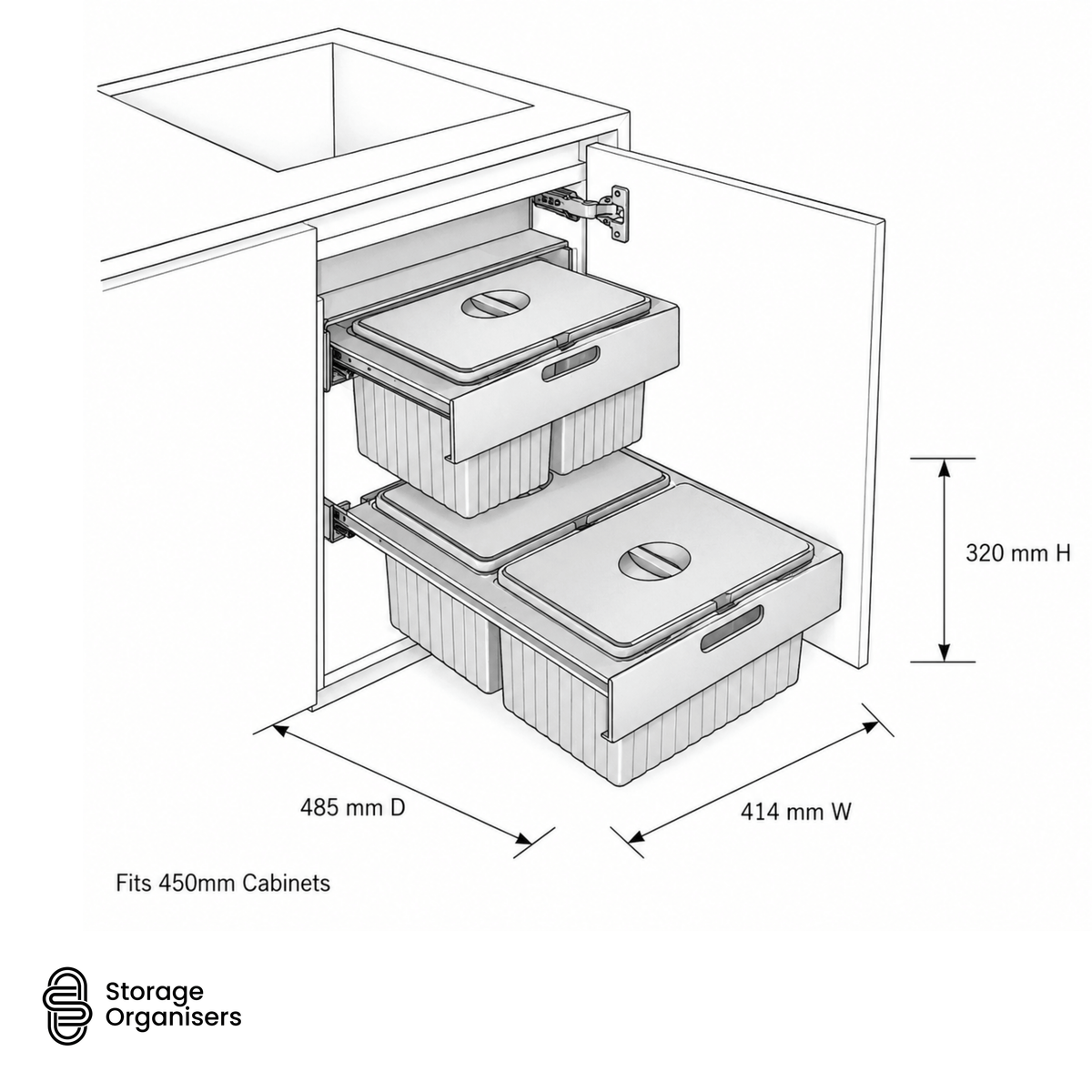 Dual Pull-Out Kitchen Bin – Fits 450mm Cabinet
