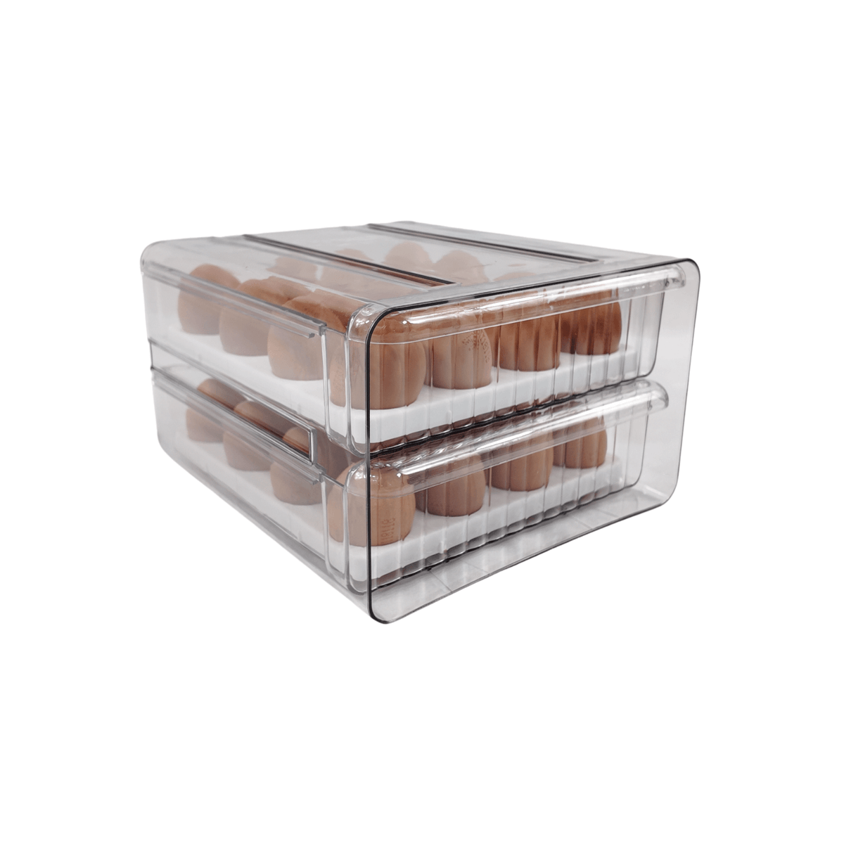 Two-Level Egg Organiser Drawer – Secure & Efficient Fridge Storage for kitchen use, enhancing fridge organisation and accessibility.