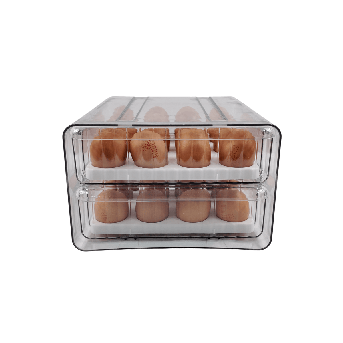 Two-Level Egg Organiser Drawer – Secure & Efficient Fridge Storage for optimal kitchen organisation and egg preservation.