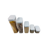 White airtight storage containers varying in size filled with kitchen pantry essentials