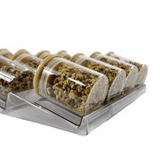 Expandable In-Drawer Spice Rack with glass jars for efficient kitchen and pantry organisation.
