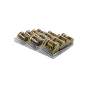 Expandable In-Drawer Spice Rack holding glass jars with herbs, ideal for kitchen and pantry organisation. Enhance drawer organisers.
