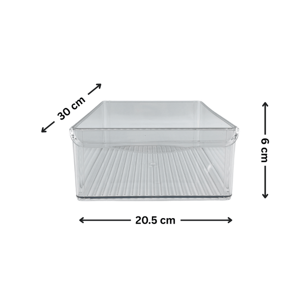 Medium stackable clear storage tub, 20.5x30cm, ideal fridge organiser, space-saving kitchen basket