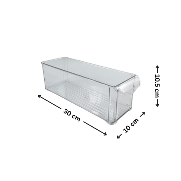 Fridge stackable clear storage tub, small, ideal for pantry jars or fridge containers.