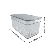 Transparent storage container from 14-Piece Fridge Organisation Starter Pack, ideal for kitchen fridge organisation, measuring 32x17x15 cm.