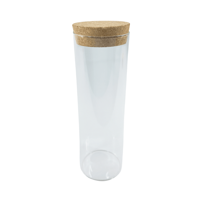A single glass storage jar with cork lid, part of the Glass Storage Jars with Cork Lid – 550ml (Set of 6) for kitchen use.