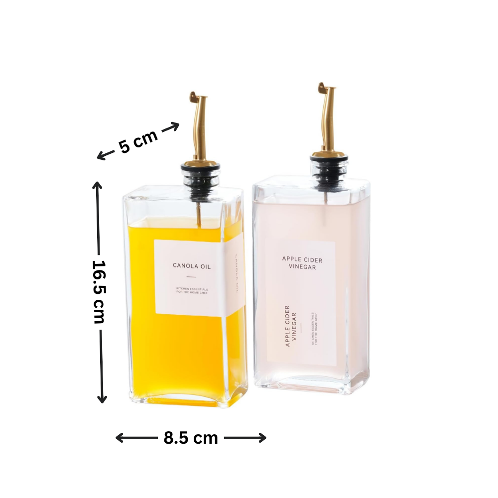 Glass Oil & Vinegar Dispenser Set – 2 Pack (500ml, Book Style), ideal for kitchen or pantry organisation, featuring elegant glass jars.