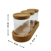 Glass storage jar trio set with cork lids, ideal for pantry organization or fridge storage.