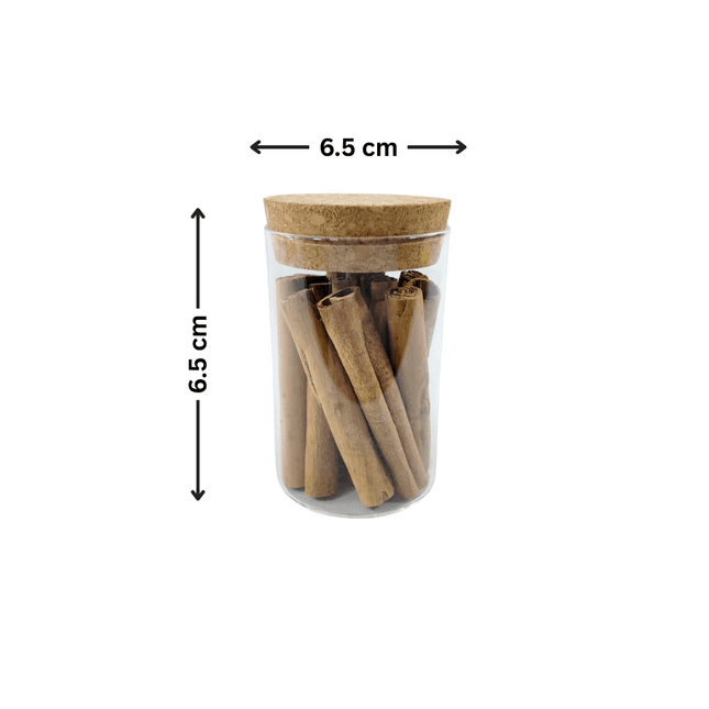 Glass Storage Jars with Cork Lid – 275ml filled with cinnamon sticks, ideal for kitchen and pantry organisation.