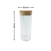 Glass Storage Jars with Cork Lid – 410ml, ideal for kitchen and pantry organisation, featuring a 6.5 cm width and 15 cm height.