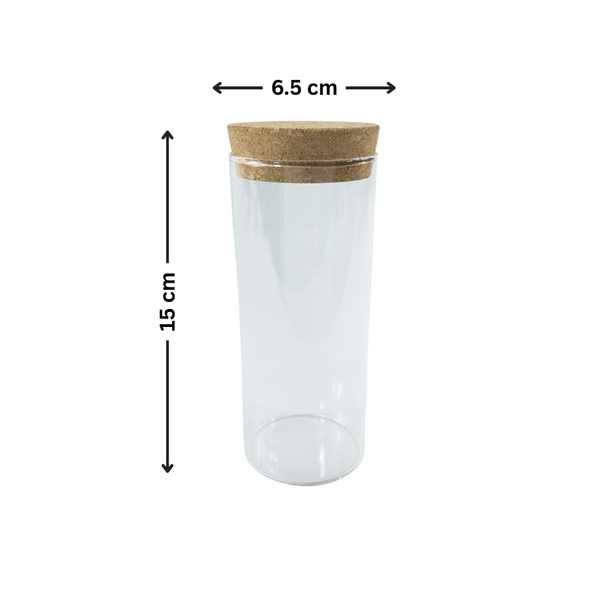 Glass storage jar with cork lid, 410ml capacity, ideal for kitchen and pantry organisation, minimalist design, space-saving solution.