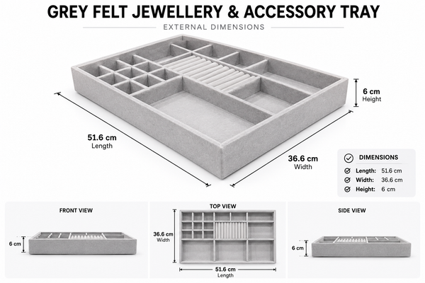 Grey Felt Jewellery & Accessory Tray 516x366x60mm