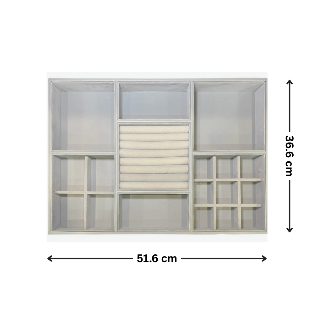 Grey Felt Jewellery & Accessory Tray 516x366x60mm, ideal for drawer organisers and enhancing kitchen organisation.