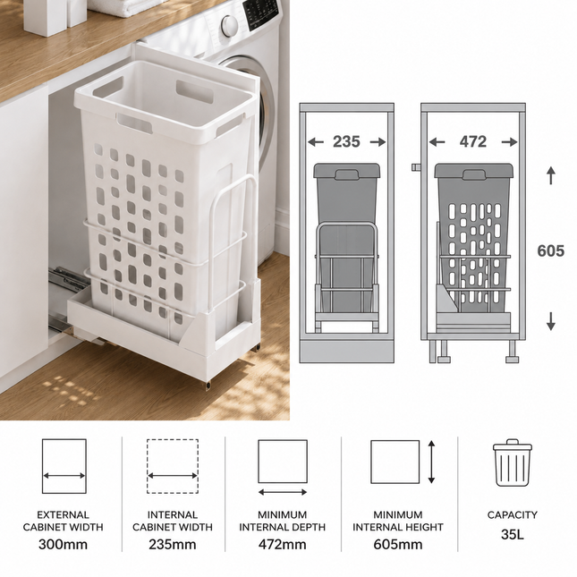 Hamper Laundry  Pull-Out – 300mm (35L)