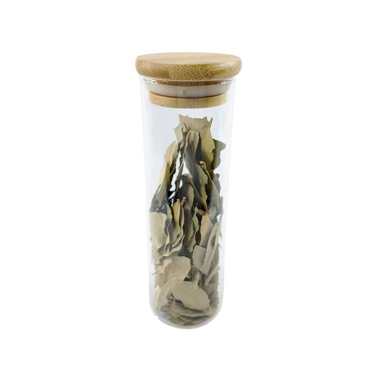 250ml Herb & Spice Jar with Bamboo Lid filled with dried herbs, ideal for kitchen and pantry organisation using glass storage organisers.