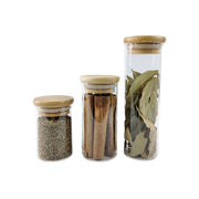 160ml Herb & Spice Jar with Bamboo Lid perfect for kitchen organisation. Ideal glass jars for pantry and drawer storage.