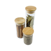 250ml Herb & Spice Jar with Bamboo Lid for kitchen pantry organisation. Perfect glass jars for storing spices in a neat and tidy way.