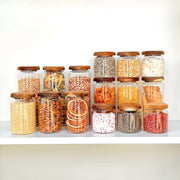 Alt Tag: Acacia Lid Glass Jar Small Pantry Organisation 15 Pack for efficient kitchen storage, enhancing pantry organisation.
