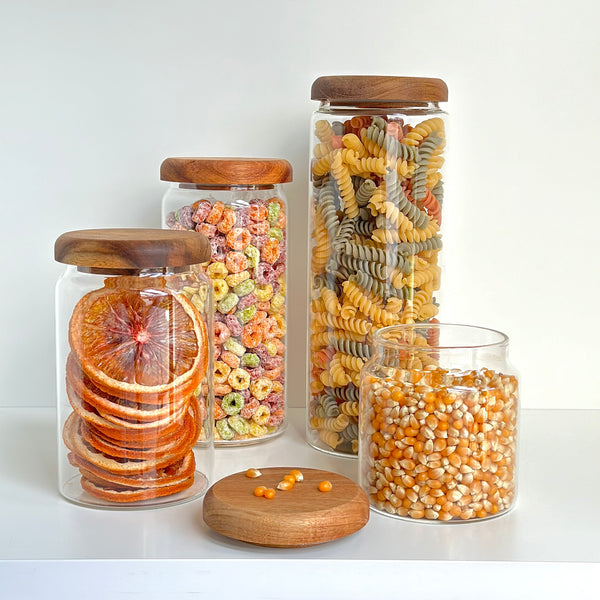Acacia Lid Glass Jar - 600ml