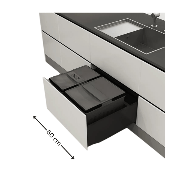 Blum-compatible 35L kitchen bin in a 600mm cabinet, ideal for storage organization.