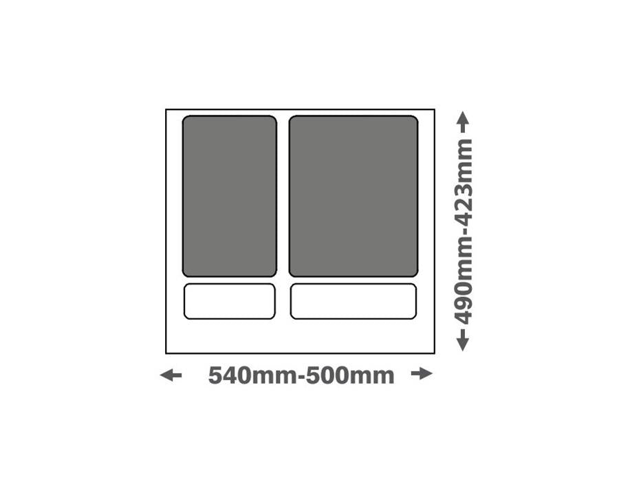 Diagram of Bin 35L for 600mm Cabinet – Blum Compatible, ideal for kitchen and pantry organisation, featuring pull out bin dimensions.