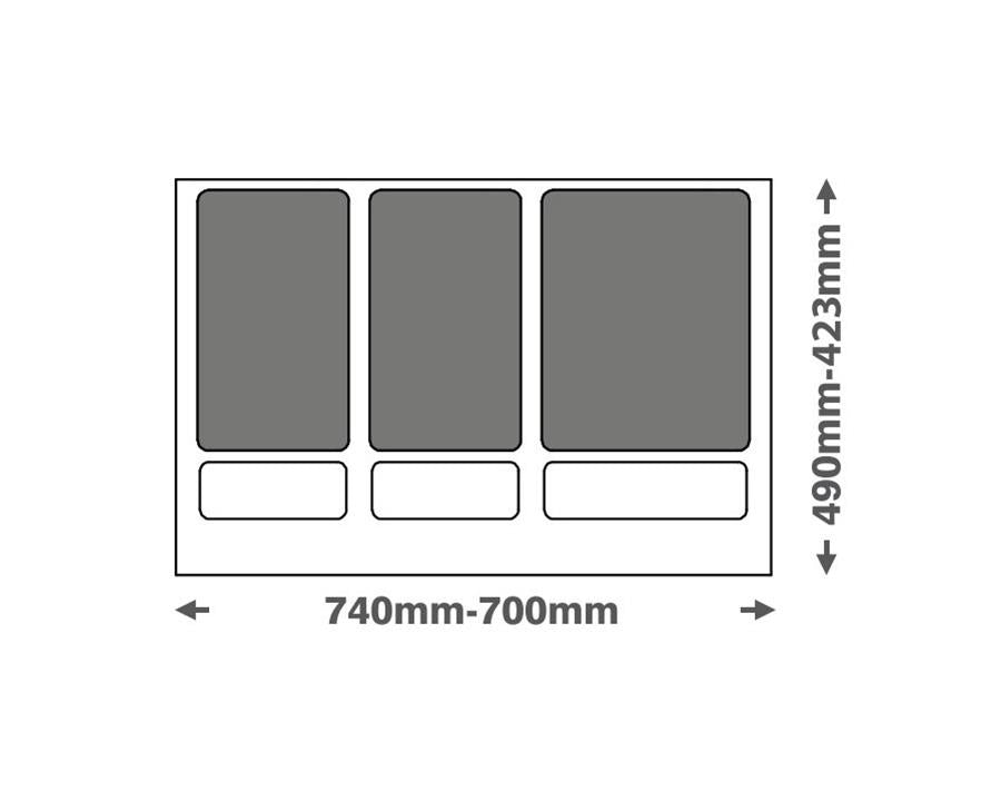 Dimensions diagram for Bin for 800mm Cabinet – Blum Compatible - 50L Kitchen, ideal for efficient kitchen organisation.