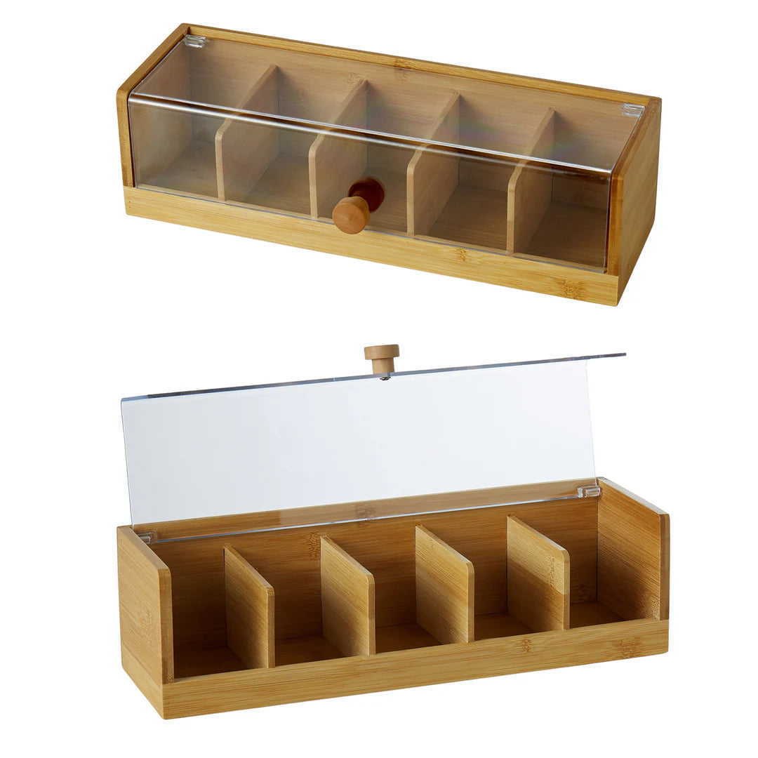 Bamboo Tea Bag Organiser with Acrylic Lid