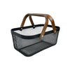 Large Black Handy Storage Basket with Wooden Handle