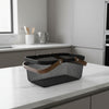 Black Mesh Large Handy Storage Basket – Acacia Handle
