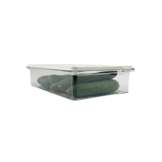 Clear plastic container with lid holding cucumbers, part of the Ultimate Fridge Storage Bundle – 13 Pack for efficient kitchen organisation.