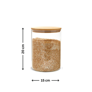 Large Glass Storage Jar with Bamboo Lid 3.2L - Kitchen Pantry Container filled with brown rice for pantry organisation.