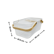 Large White Mesh Basket with Wooden Handles ideal for kitchen or pantry organisation. Enhance storage with stylish design.