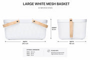 Large White Mesh Basket with Wooden Handles