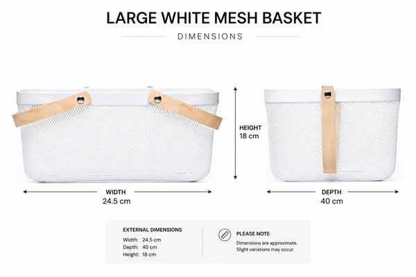 Large White Mesh Basket with Wooden Handles