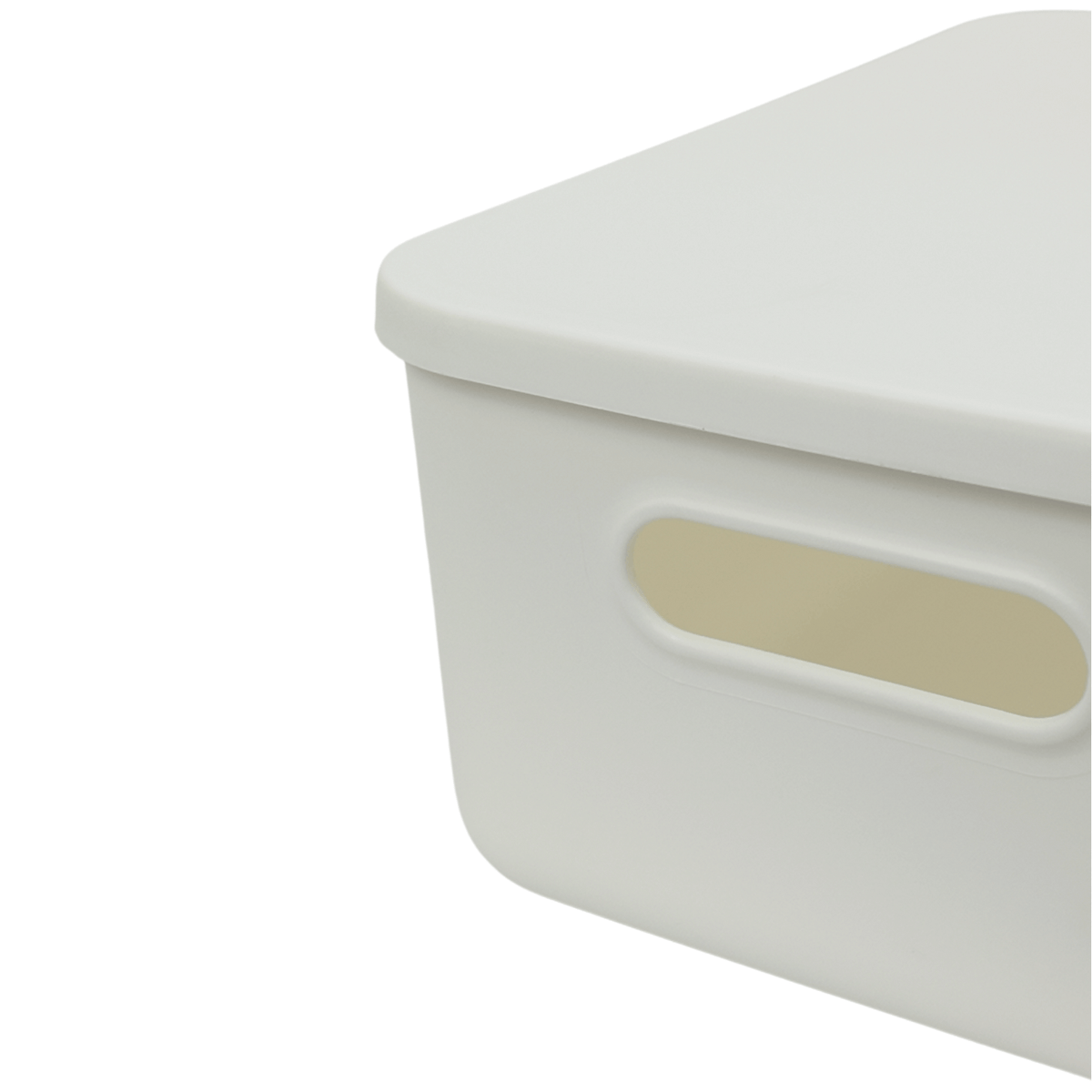 Medium White Storage Tub with Lid for kitchen or pantry organisation, ideal for use in drawer organisers or under sink storage.