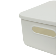 Medium White Storage Tub with Lid for kitchen or pantry organisation, ideal for use in drawer organisers or under sink storage.