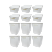 12-Pack White Storage Tubs with Lids for versatile pantry or kitchen organisation, ideal as storage organisers or under sink solutions.