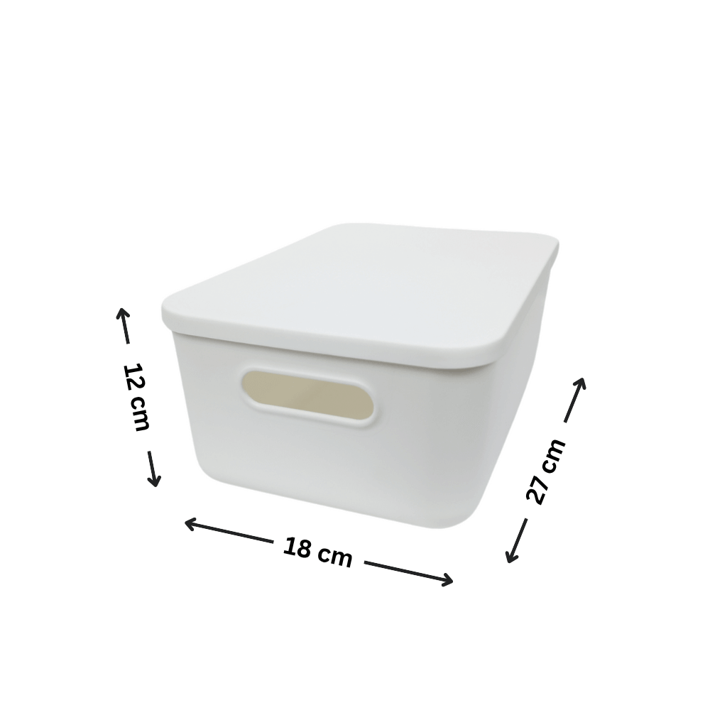 Medium White Storage Tub with Lid ideal for kitchen organisation, perfect for use in pantries or under sink storage solutions.