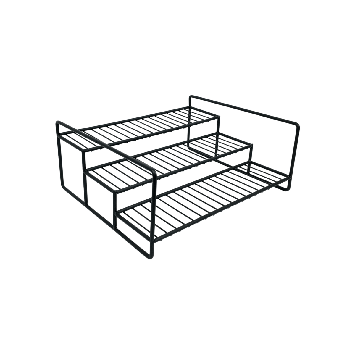 Metal Spice Rack – Black, perfect for kitchen storage organisation. Ideal for keeping spices neatly in pantry or on a countertop.