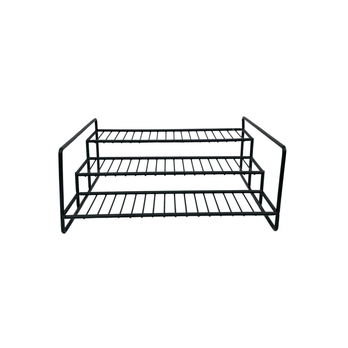 Black Metal Spice Rack with three tiers for pantry organisation, ideal for kitchen storage and enhancing drawer organisation.