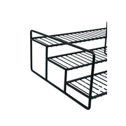 Black Metal Spice Rack for kitchen organisation, ideal for pantry storage, combining style and functionality in your cooking space.