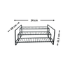 Black metal storage organizer rack for pantry, 24x28x11.5 cm, space-saving shelf.