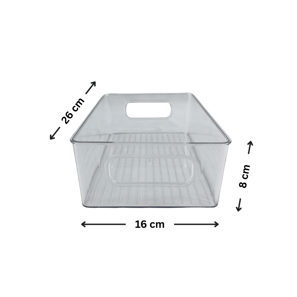 Clear Multi-Use Storage Tub With Lip – Small, ideal for kitchen or pantry organisation, versatile for drawer storage solutions.