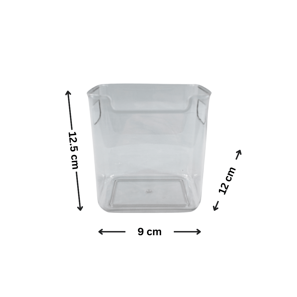 Clear Multi-Use Storage Tub With Lip – XS, ideal for under sink storage and pantry organisation, measures 12.5x9x12 cm.